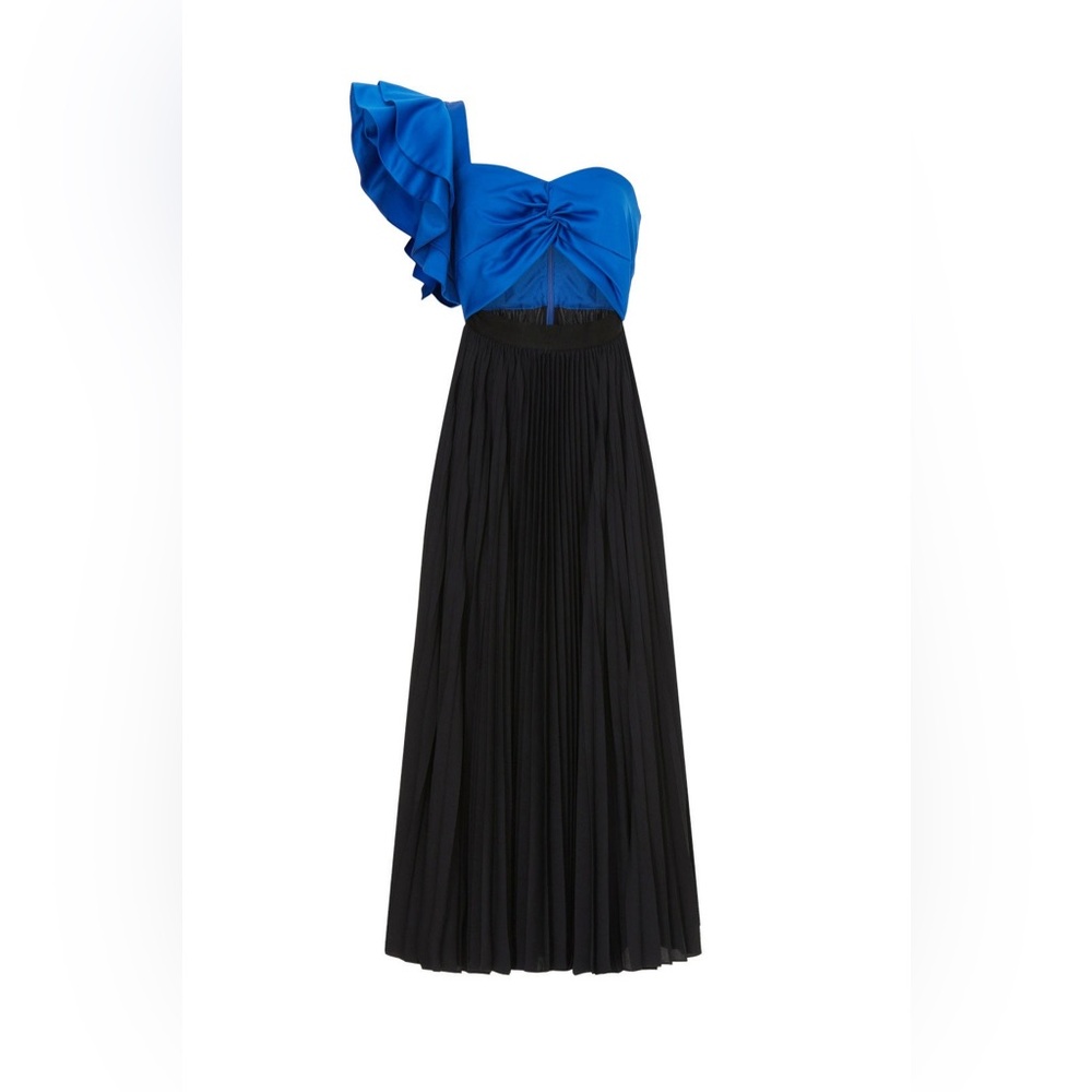 Amur black blue Cleopatra maxi pleated one shoulder gown dress size 8